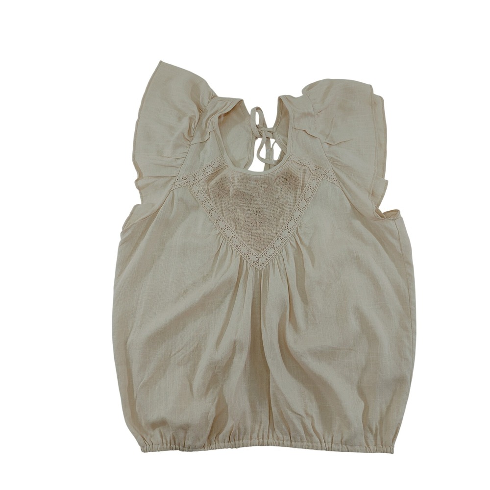 Love on a Hanger Womens Blouse S Beige Rayon Linen Ruffle Sleeve